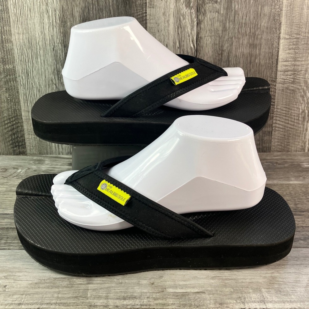 The Healing Sole Original Black Flip Flop Sandals Womens 12 Mens 10.5 Recovery